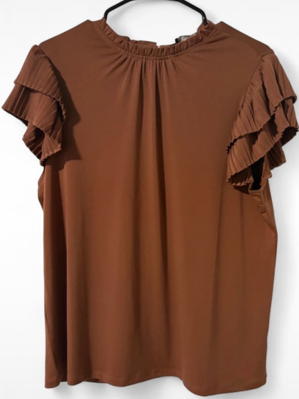 Adrianna Papell Brown Ruffle Sleeve Blouse